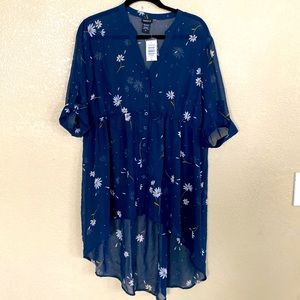 Blue with white daisy chiffon Hilow tunic